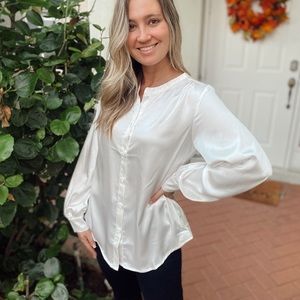 White silk work blouse collarless